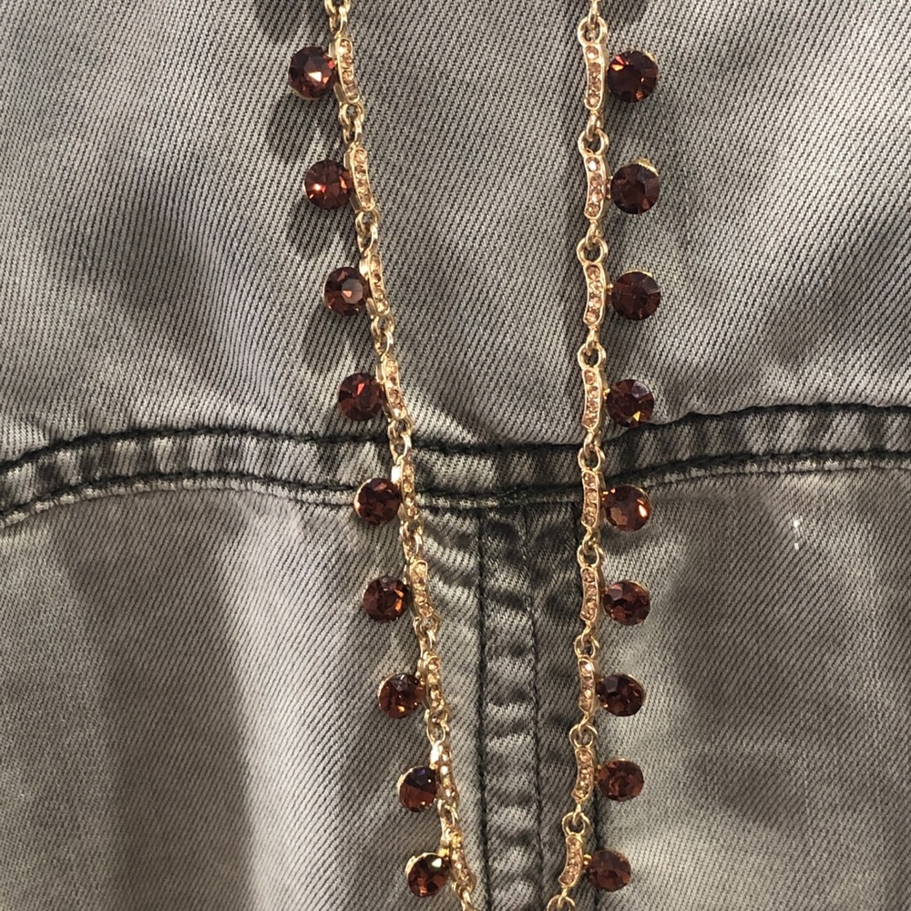 Gold necklace w/ brown diamond like stones-topaz - Picture 6 of 8